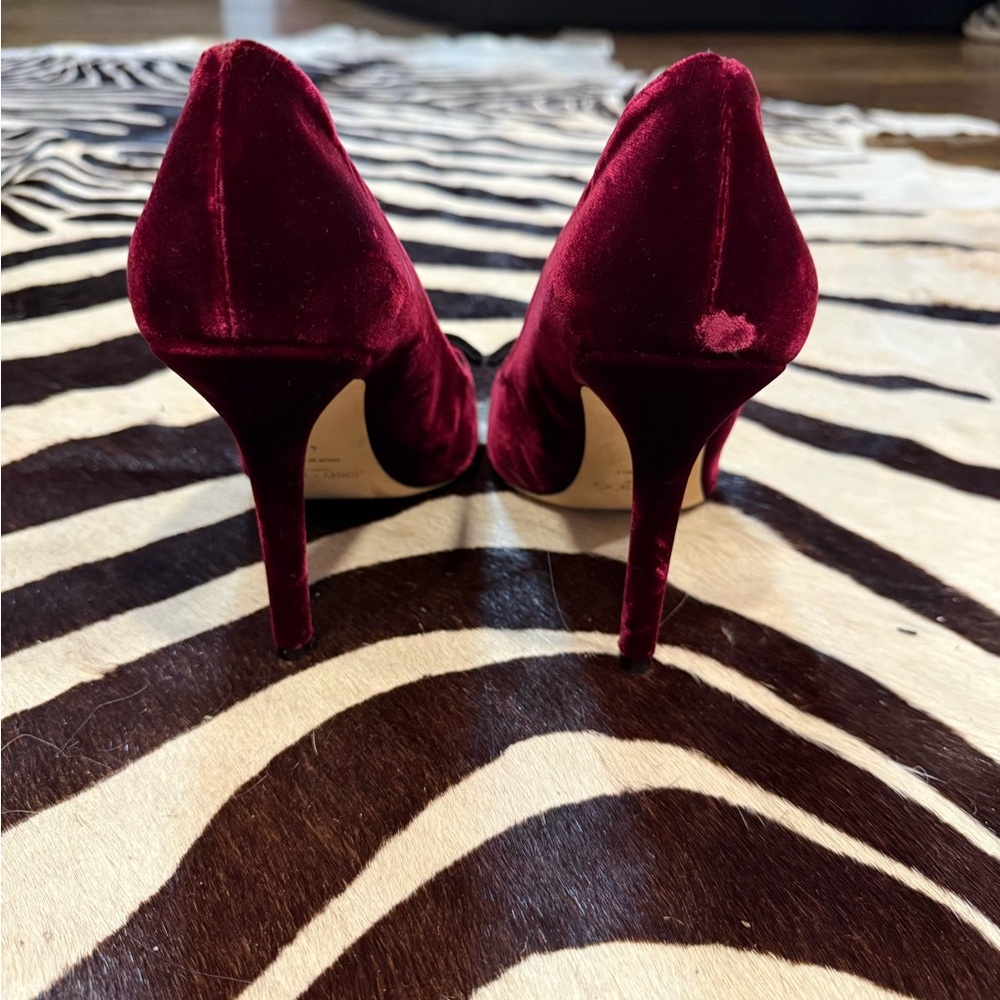 Jimmy Choo Dark Red Velvet Heels - Picture 4 of 5